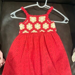 Zara Red and Cream Kids Crochet Dress